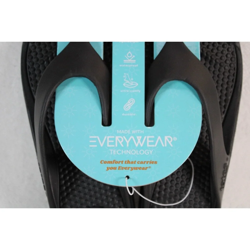 Totes Everywear Mens‎ Flip Flops Black Waterproof Lightweight Sandals Size 12